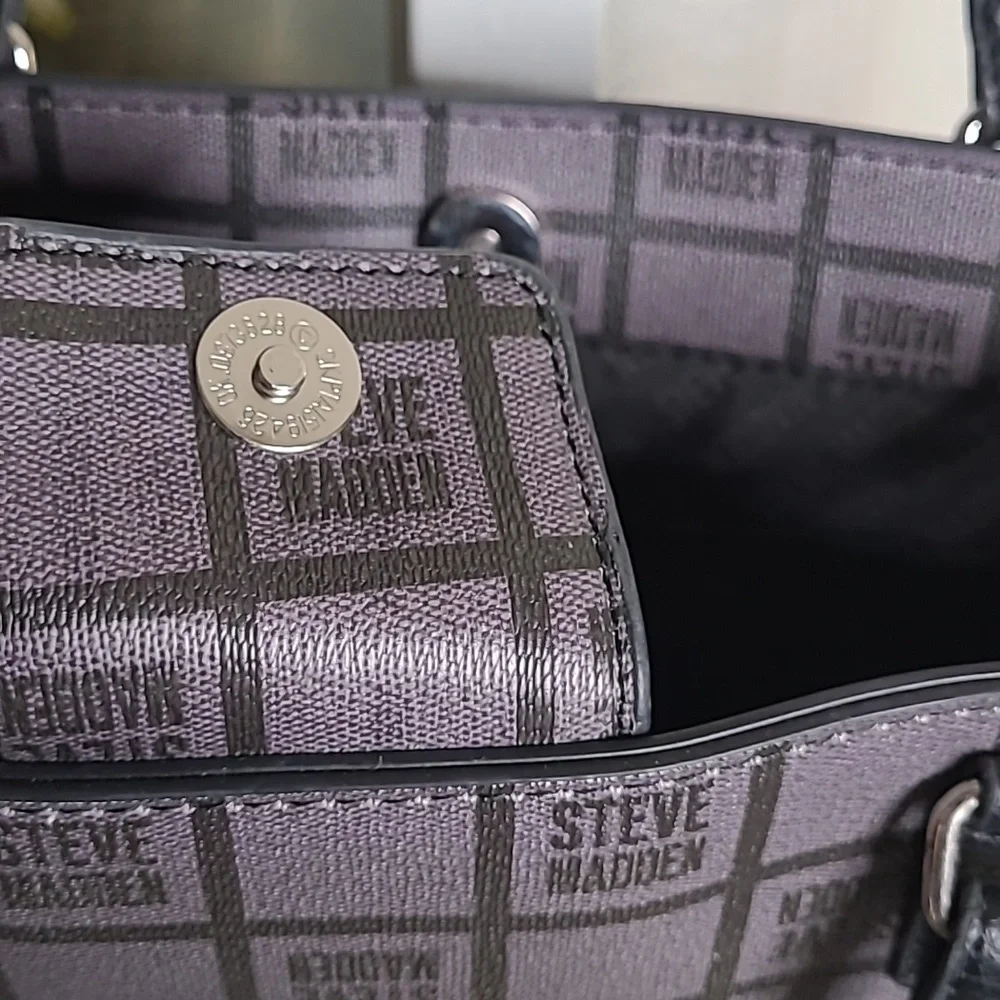 Steve Madden oversized over the shoulder tote bag purse faux leather black bag